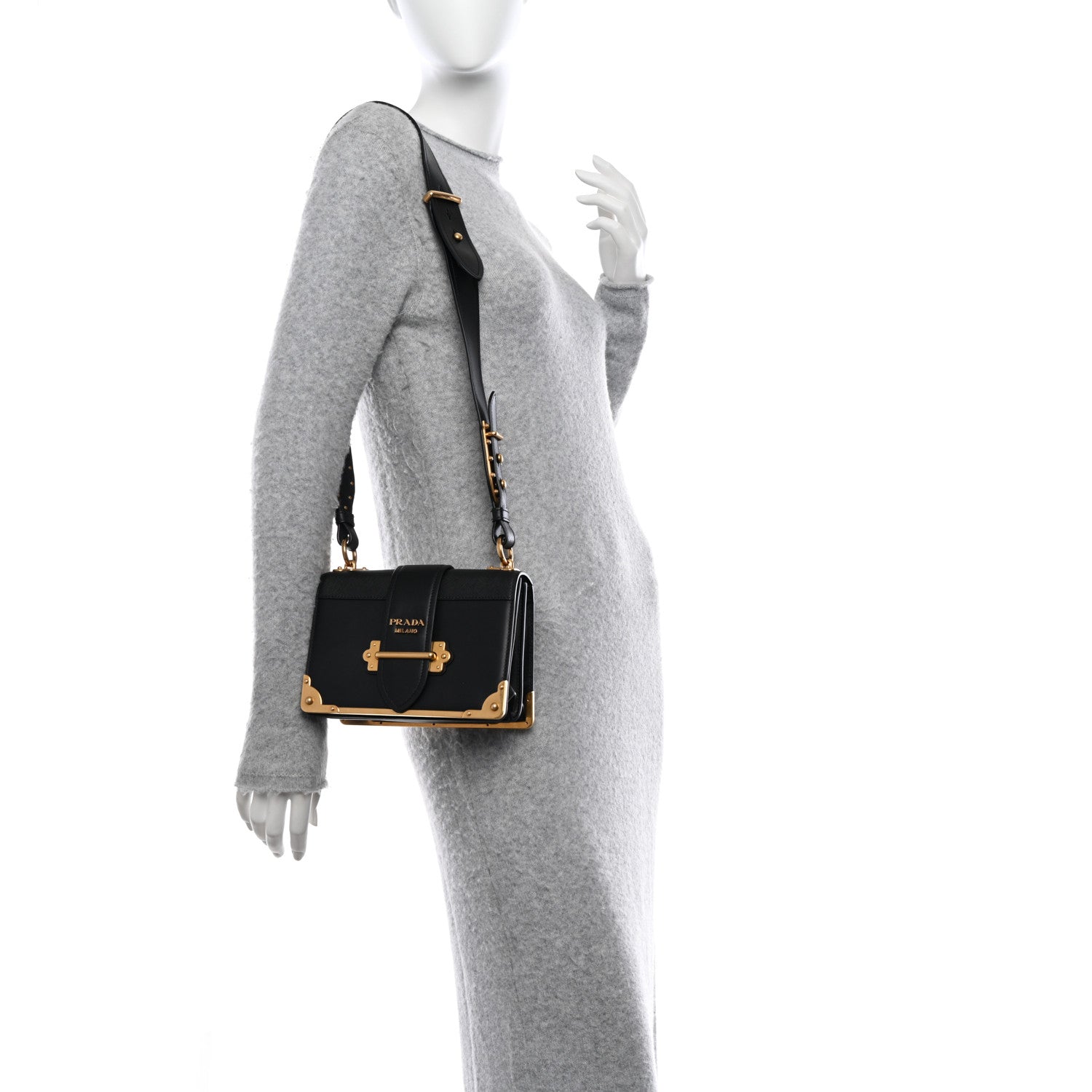 Prada City Calf Saffiano Cahier Bag Black 2 of 12