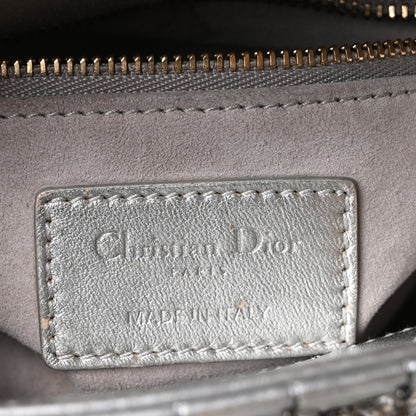 Christian Dior Metallic Calfskin Satin Celestial Bead Embroidery Cannage Mini Lady Dior Silver 10 of 19