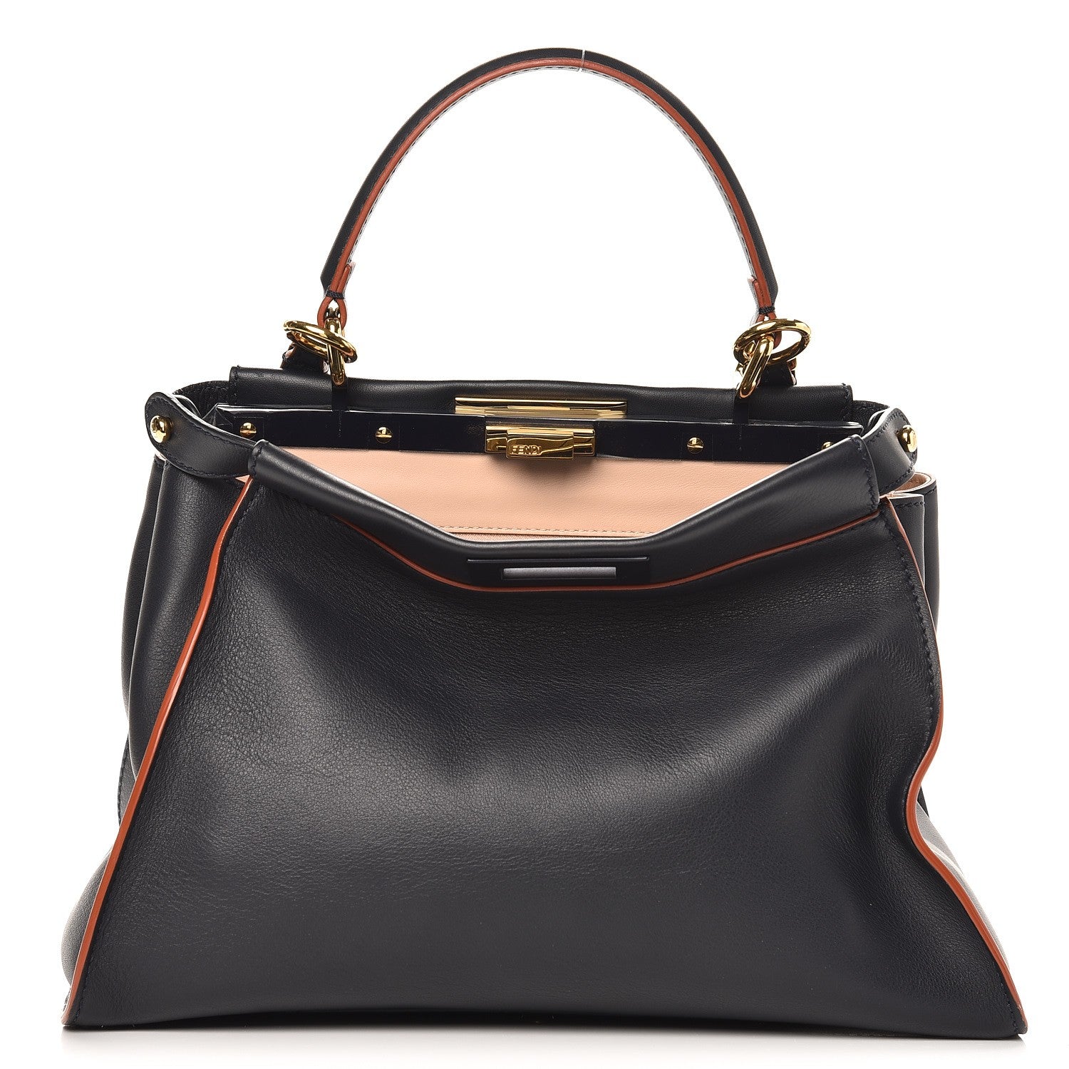 Fendi Vitello Seta Burro Medium Peekaboo Iconic Satchel Blue Notte Plaster 1 of 7