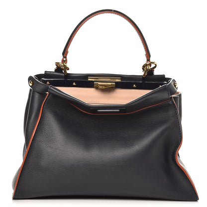 Fendi Vitello Seta Burro Medium Peekaboo Iconic Satchel Blue Notte Plaster 1 of 7
