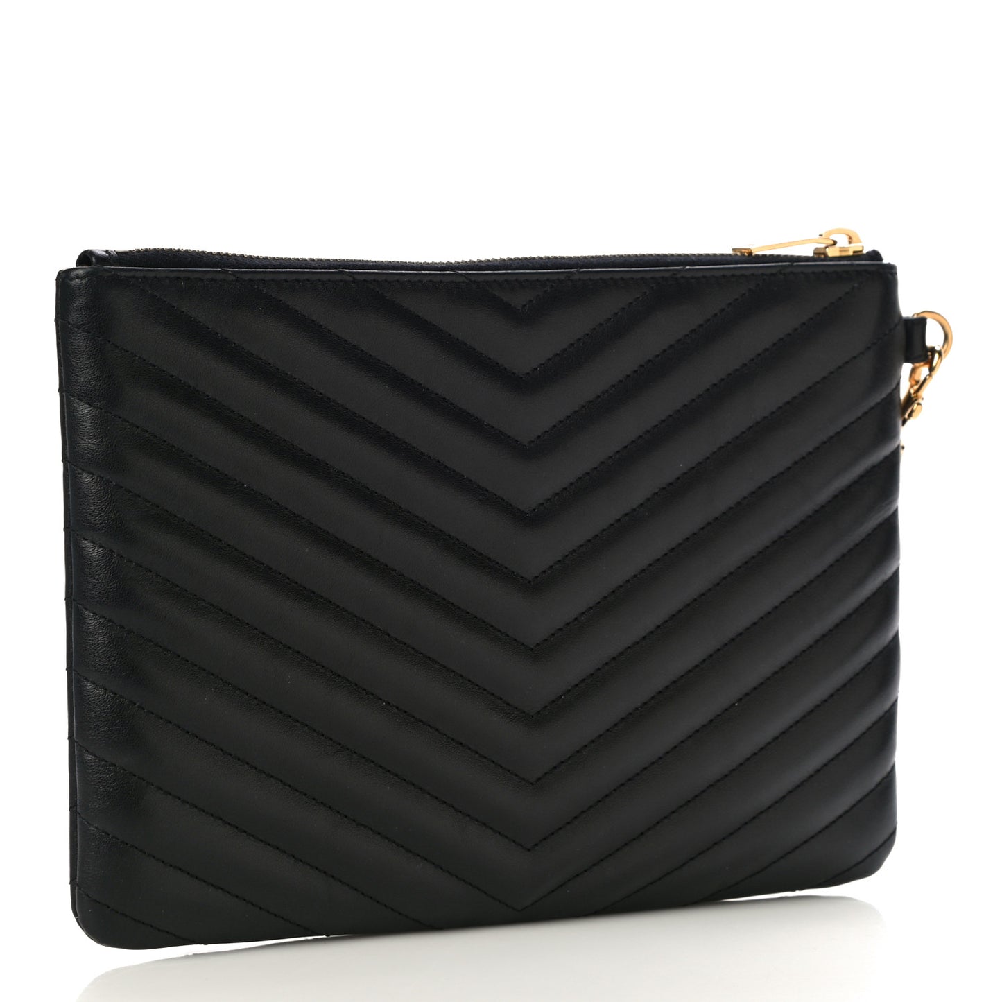 Calfskin Matelasse Chevron Monogram A5 Wristlet Black
