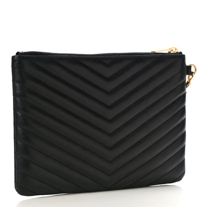 Saint Laurent Calfskin Matelasse Chevron Monogram A5 Wristlet Black 3 of 12