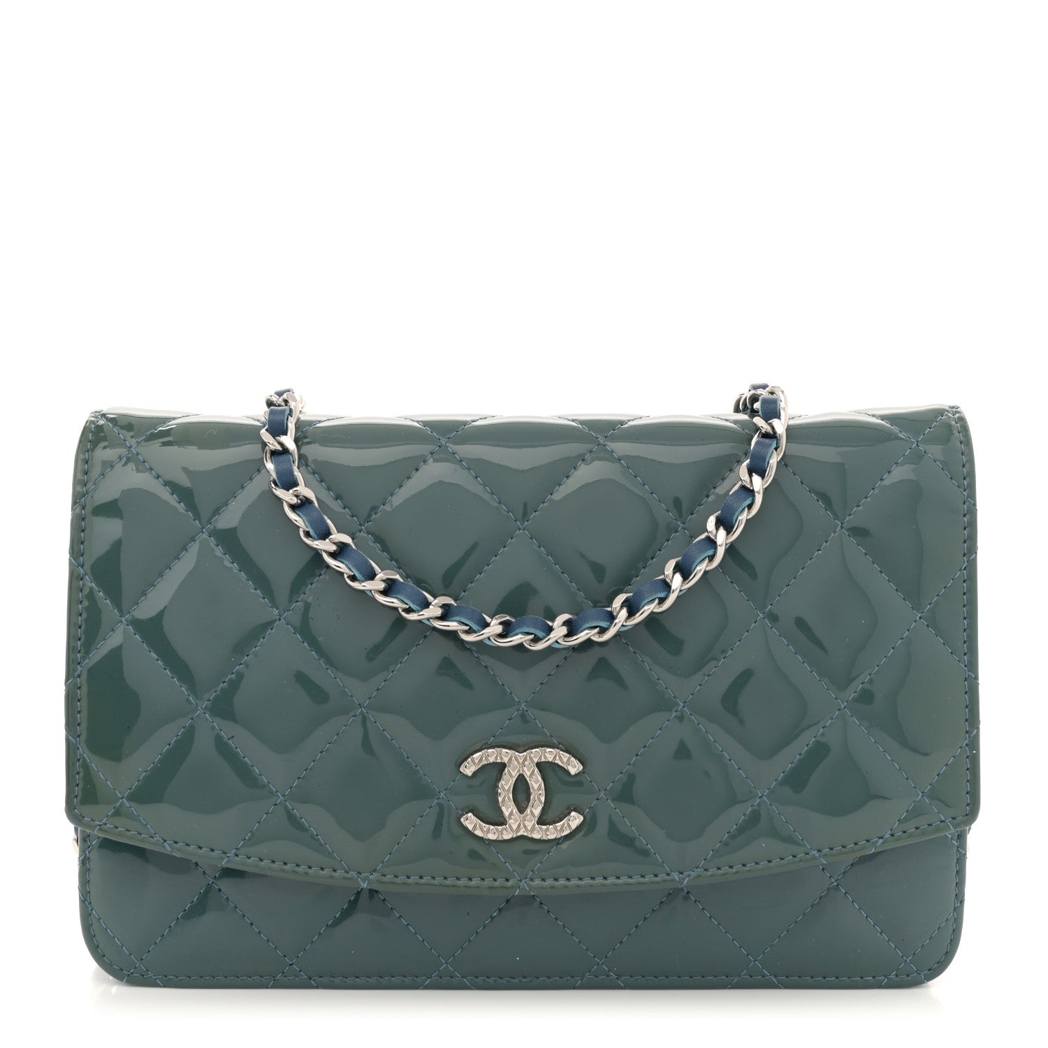 Chanel Patent Quilted Brilliant Wallet On Chain WOC Blue 1 of 13