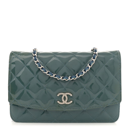 Chanel Patent Quilted Brilliant Wallet On Chain WOC Blue 1 of 13