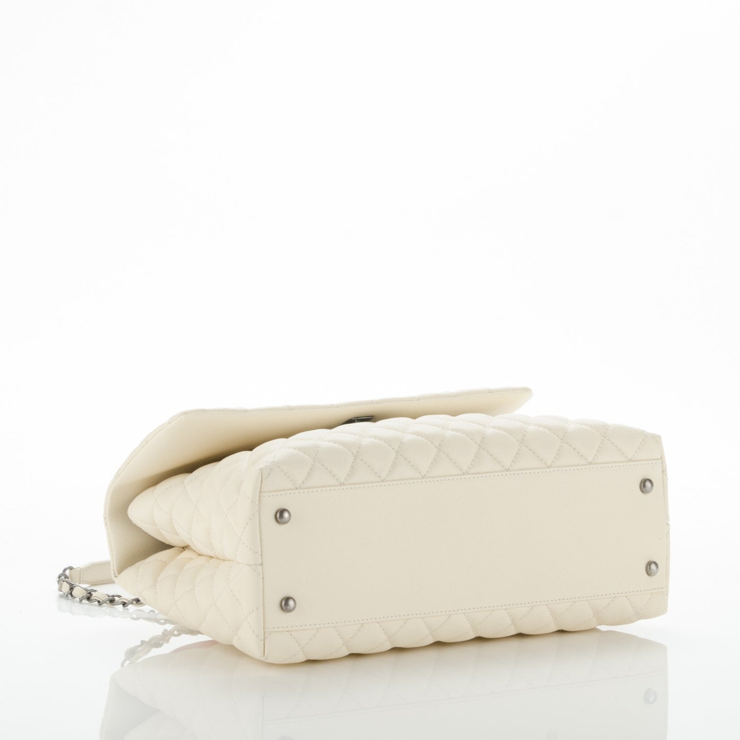 Caviar Lizard Quilted Medium Coco Handle Flap White