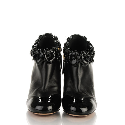 Chanel Lambskin Patent Calfskin Cap Toe Camellia Short Boots 35 Black 2 of 7