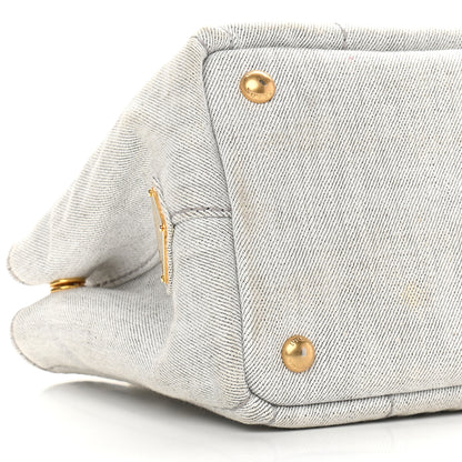 Prada Denim Small Logo Tote Bianco 7 of 9