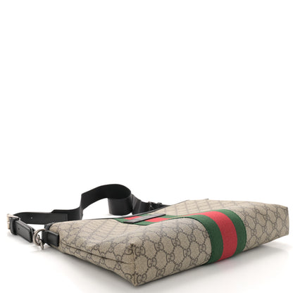 Gucci GG Supreme Monogram Calfskin Web Medium Flat Messenger Bag Beige Ebony Black 4 of 10