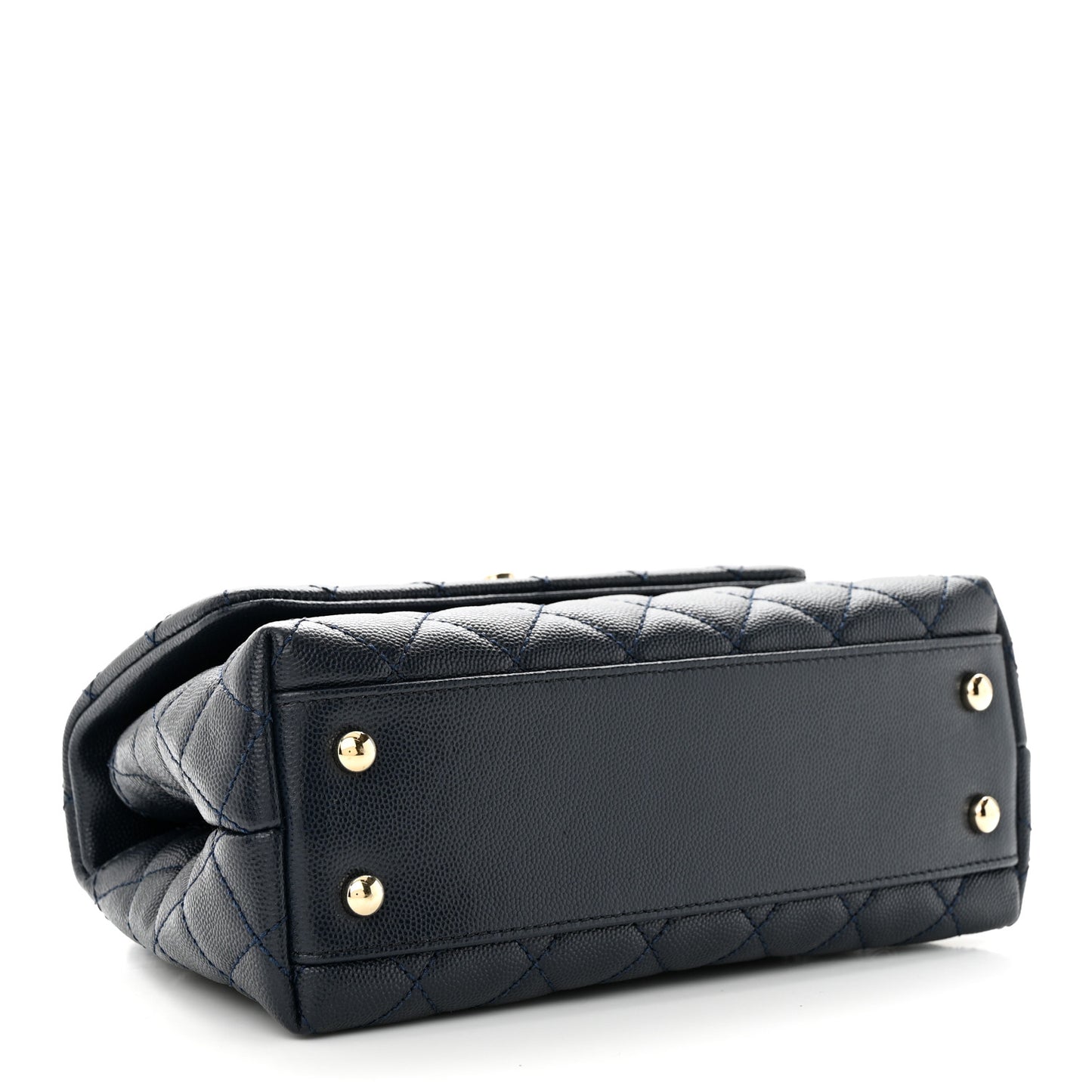 Caviar Quilted Lizard Embossed Mini Coco Handle Flap Dark Blue