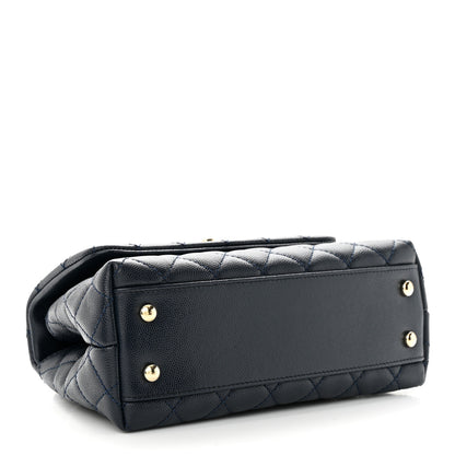 Chanel Caviar Quilted Lizard Embossed Mini Coco Handle Flap Dark Blue 4 of 10