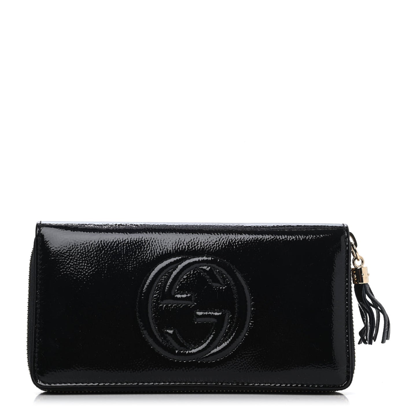 Patent Calfskin Soho Zip Around Wallet Black