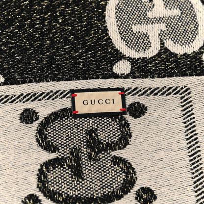 Gucci Wool Lame Jacquard Monogram Jumbo GG Lady Nest Lux Scarf Black Ivory 3 of 4