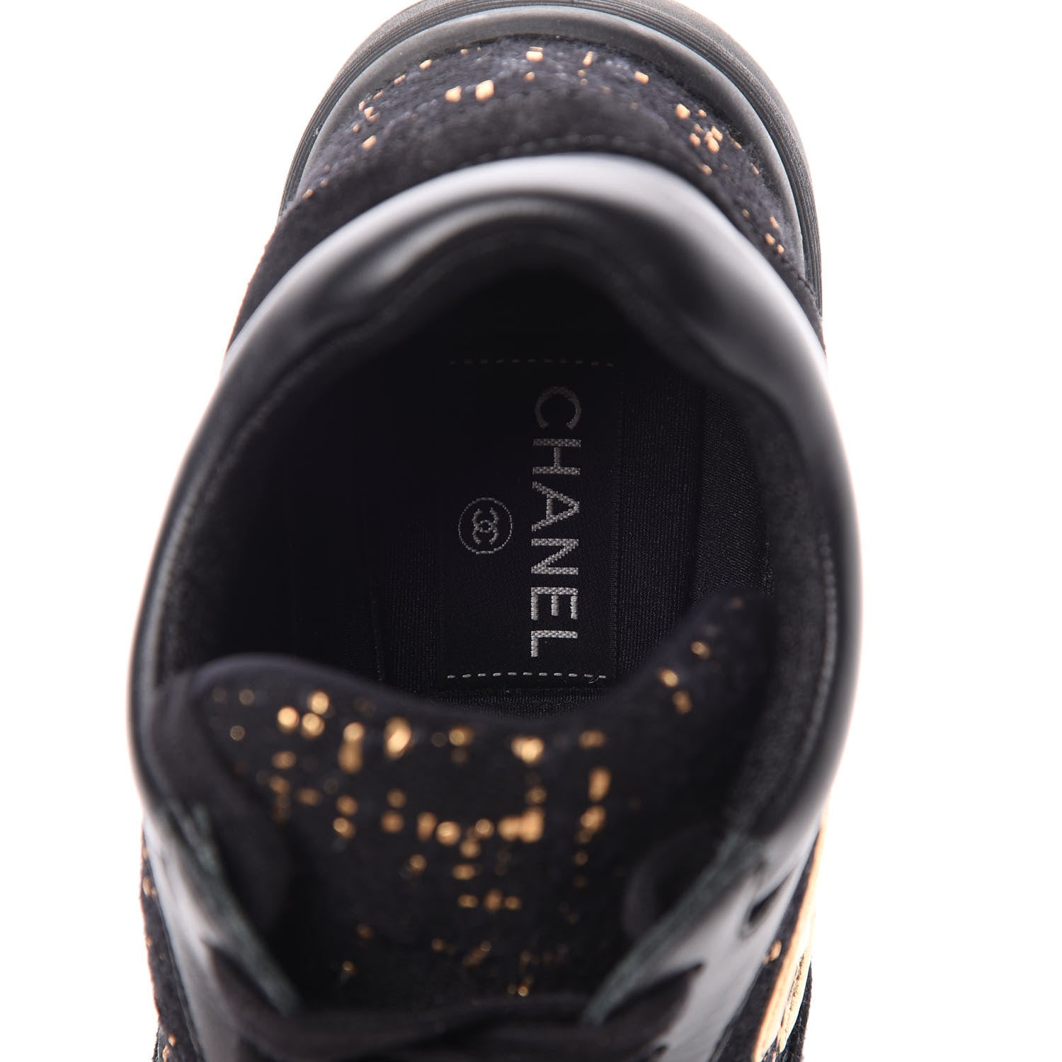 Chanel Velour Tweed CC Sneakers 37 Black Gold 6 of 7