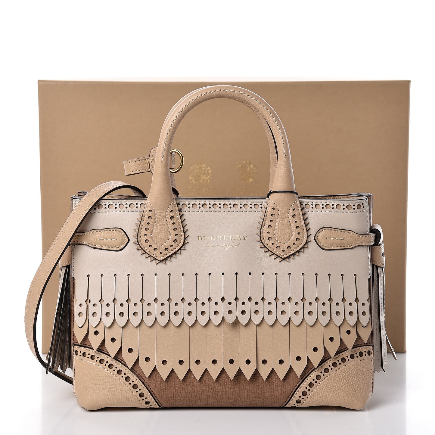 Calfskin Broguing Small Banner Tote Chino Multicolor