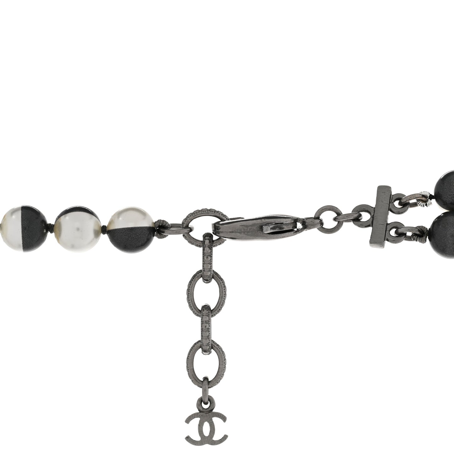Pearl CC Long Necklace Ivory Black