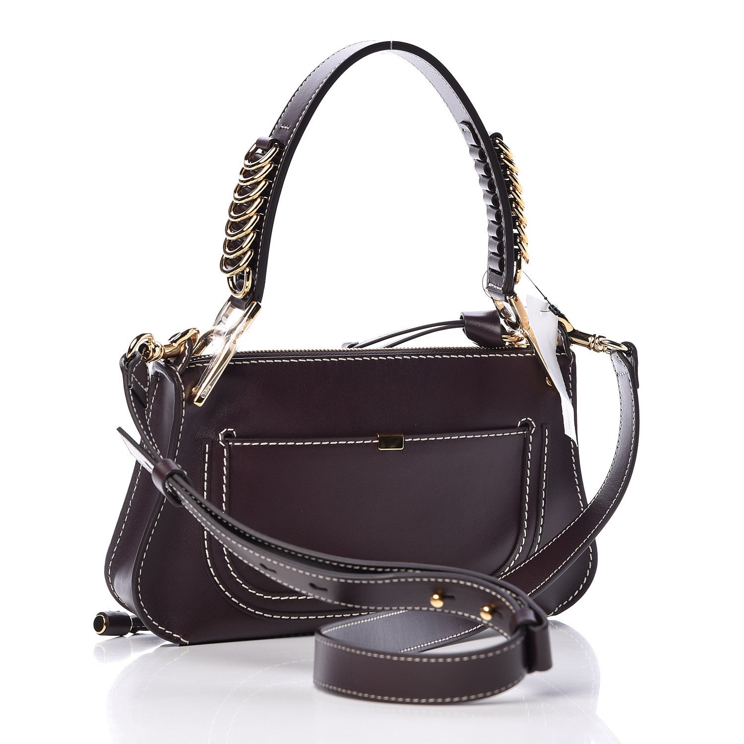 Chloe Shiny Calfskin Small Marcie Saddle Shoulder Bag Black Raisin 3 of 13
