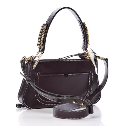 Chloe Shiny Calfskin Small Marcie Saddle Shoulder Bag Black Raisin 3 of 13
