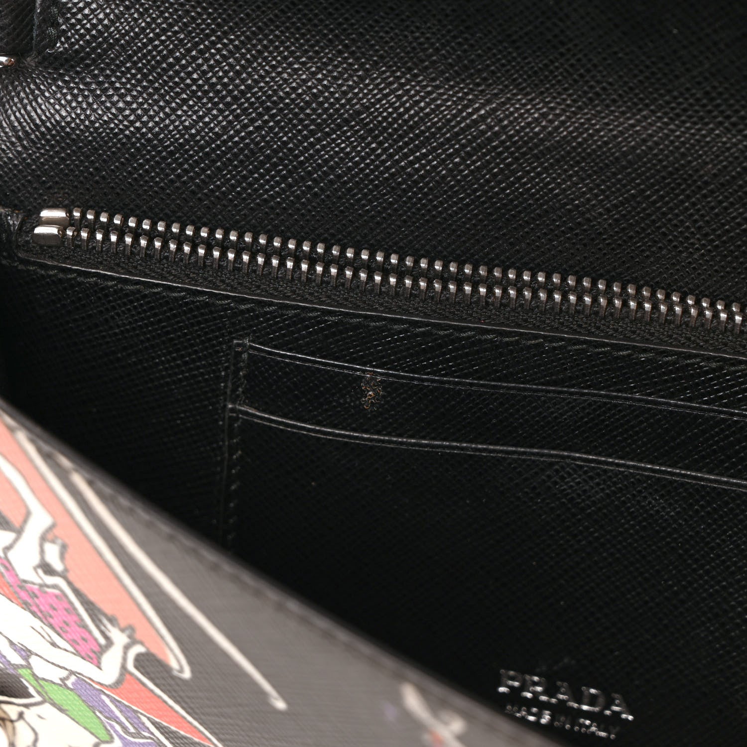 Prada Saffiano Surfing Print Chain Wallet Black Multicolor 8 of 9