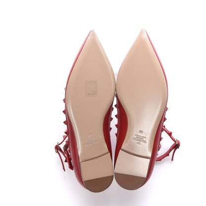 Valentino Garavani Calfskin Monochrome Rockstud Cage Ballerina Flats 38 Rosso Valentino 5 of 9