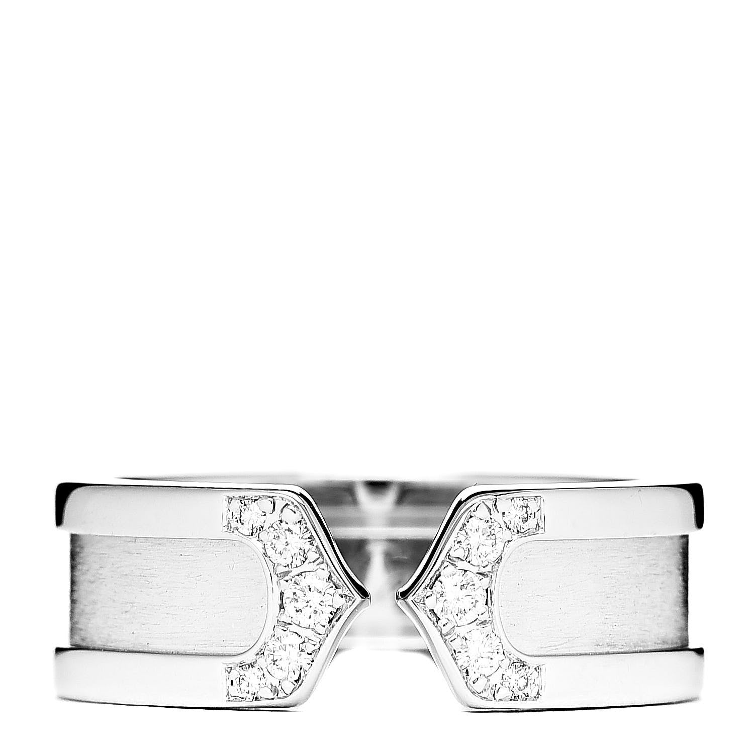 Cartier 18K White Gold Diamond 6.5mm Logo De Ring 50 5.25 1 of 5