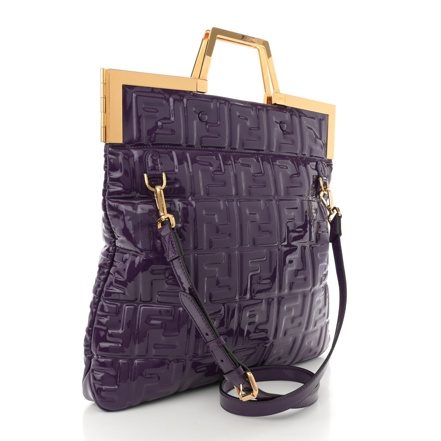 Fendi Patent FF 1974 Embossed Medium Shopping Flap Bag Purple 3 of 11