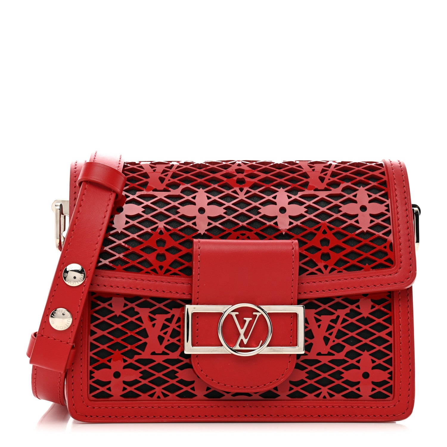Louis Vuitton Patent Calfskin Monogram Lace Dauphine Mini Red 1 of 10