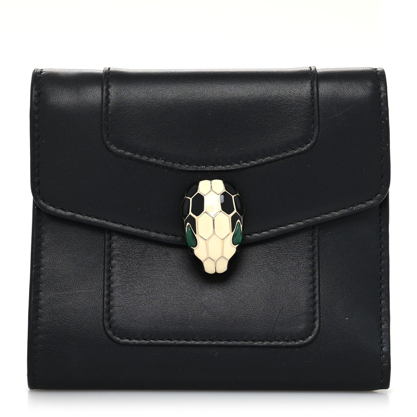 Calfskin Serpenti Forever Wallet Black Emerald Green
