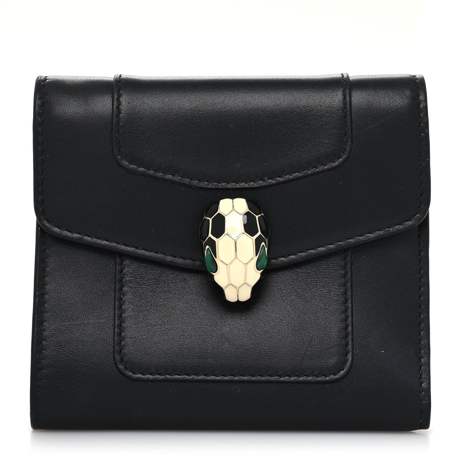 Bulgari Calfskin Serpenti Forever Wallet Black Emerald Green 1 of 11