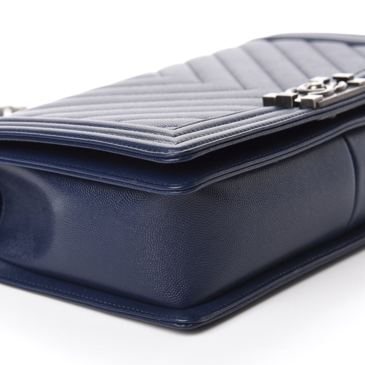 Caviar Chevron Quilted New Medium Boy Flap Dark Navy Blue