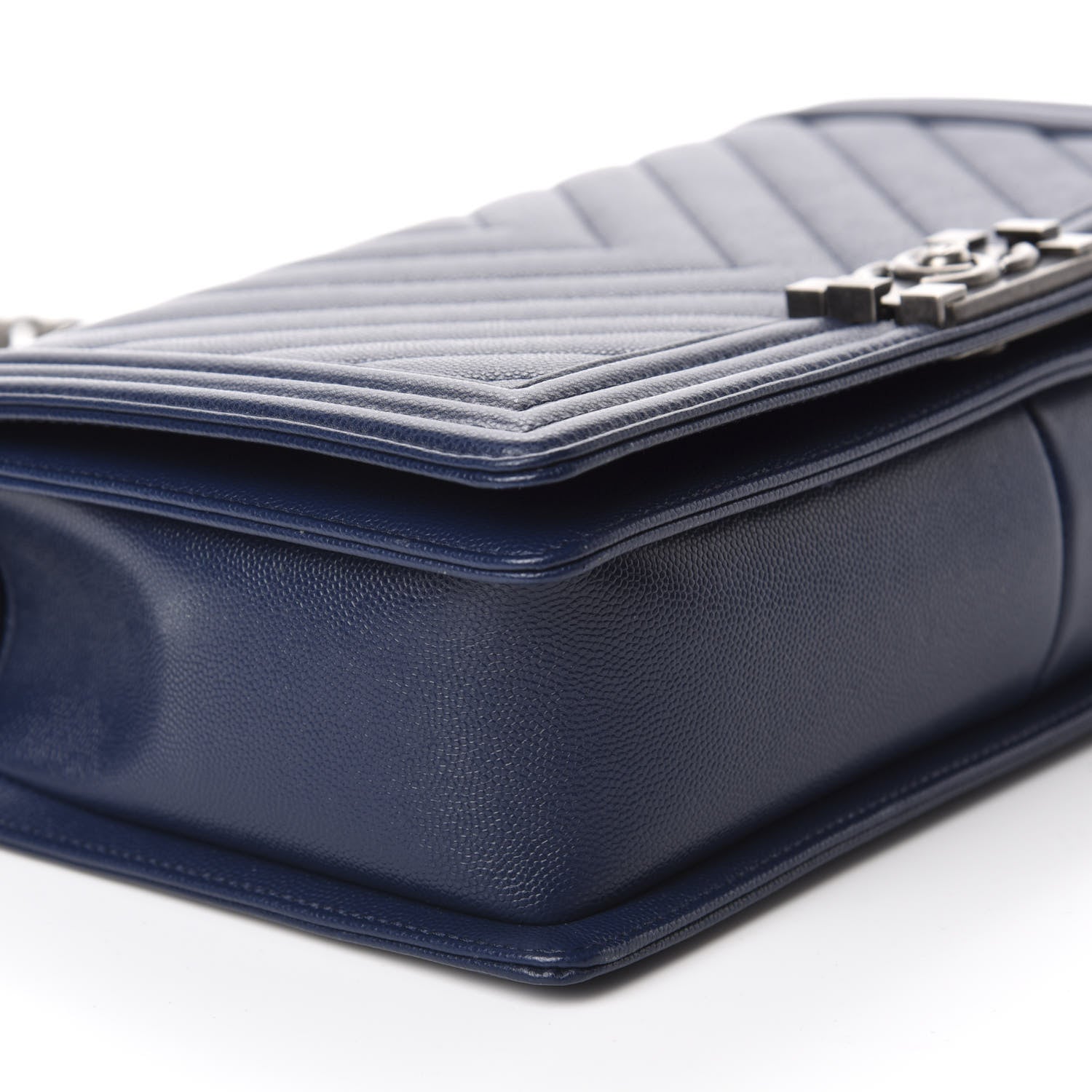 Chanel Caviar Chevron Quilted New Medium Boy Flap Dark Navy Blue 6 of 13