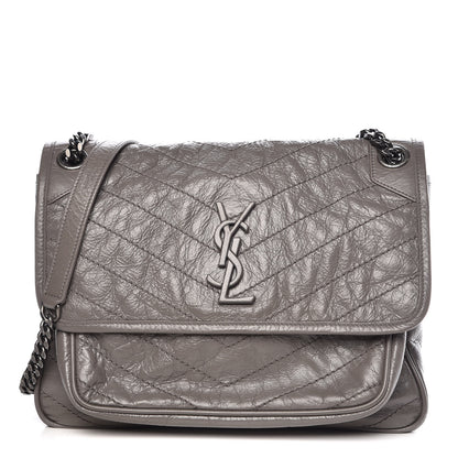 Saint Laurent Crinkled Calfskin Matelasse Monogram Medium Niki Chain Satchel Fog 1 of 13