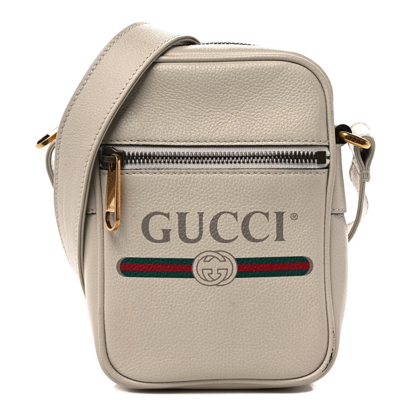 Grained Calfskin Mini Logo Messenger Bag White