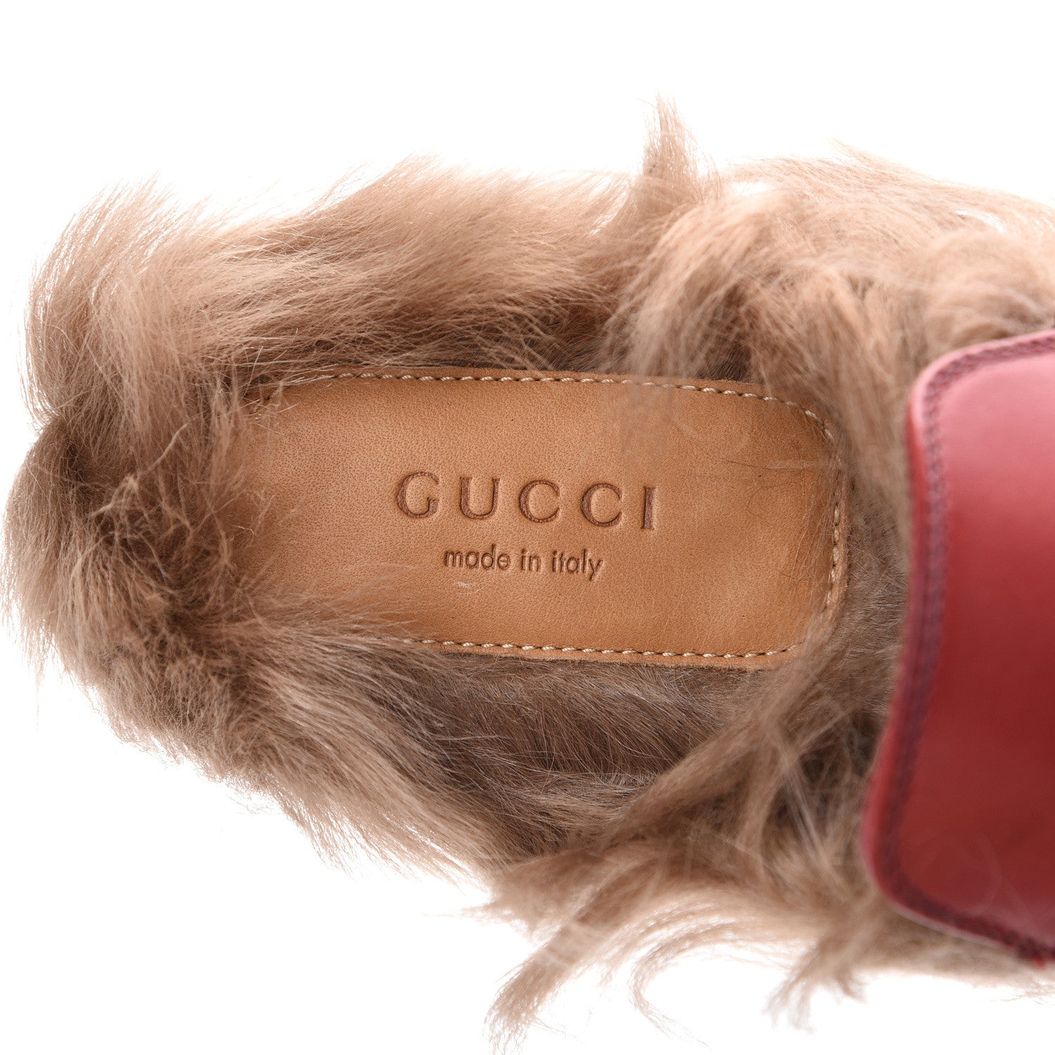 Gucci Betis Glamour Calfskin Fur Womens Princetown Slippers 37.5 Hibiscus Red Naturale 7 of 12
