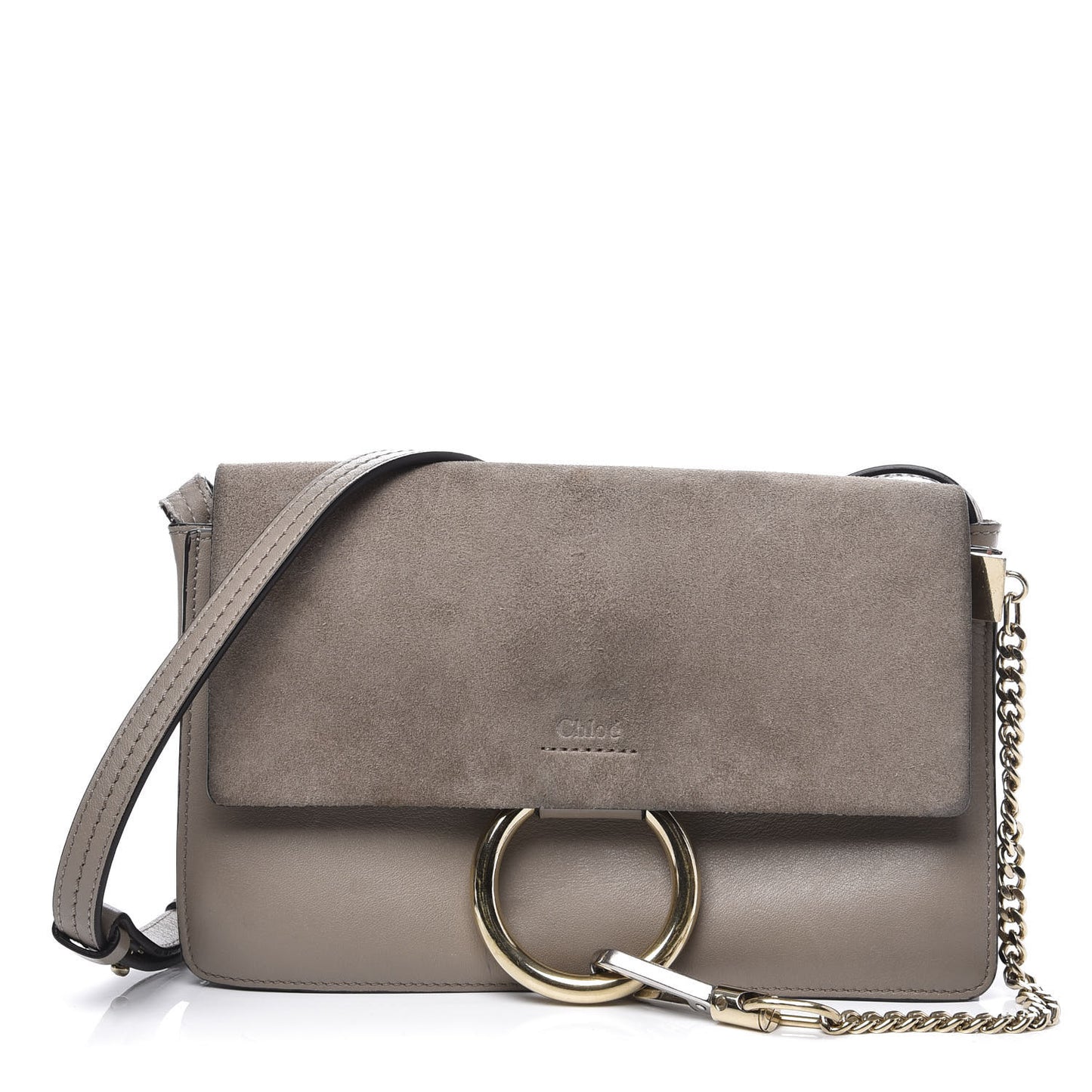 Suede Calfskin Small Faye Shoulder Bag Motty Grey