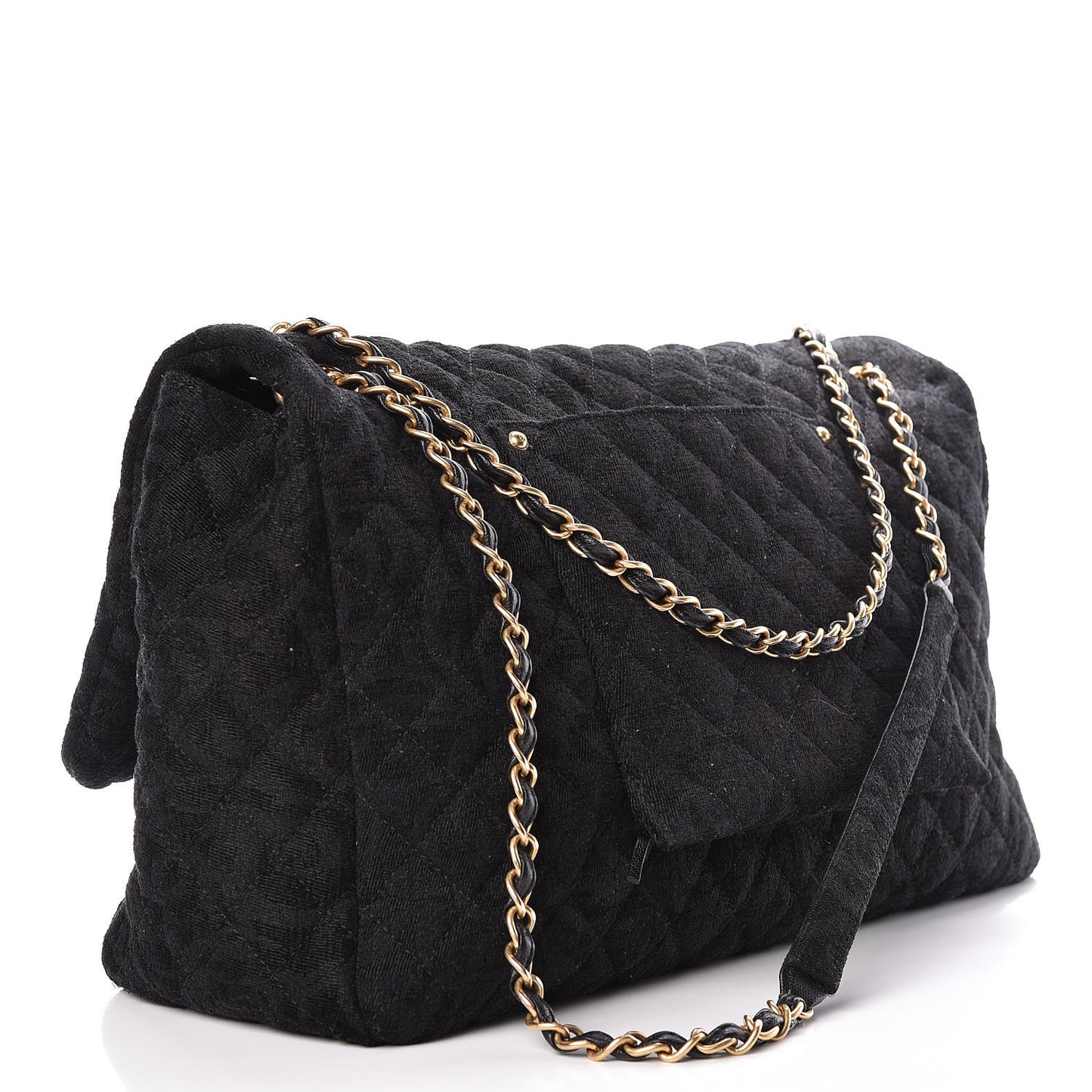 Velvet Camellia Stamped XXL Travel Flap Bag Black