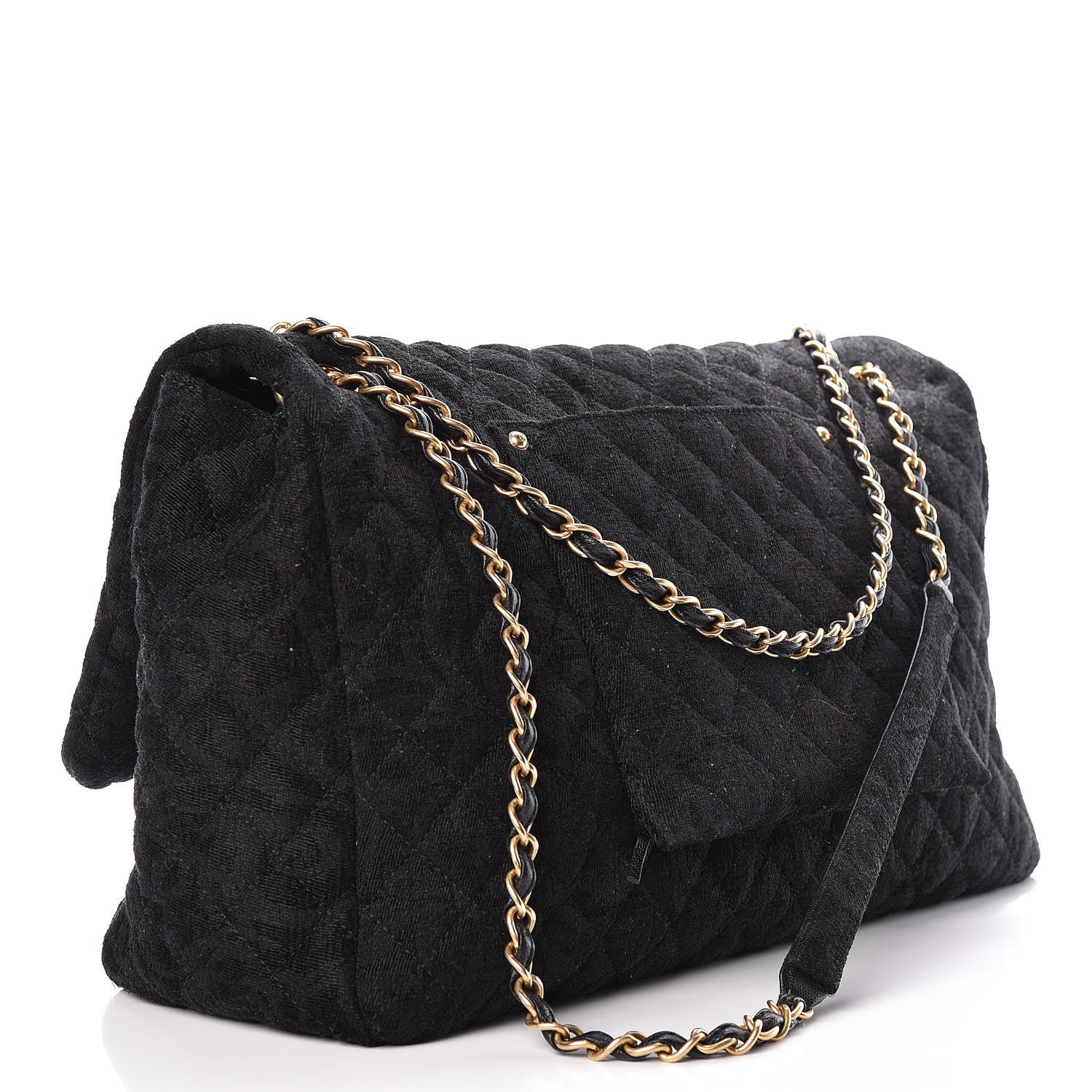 Chanel Velvet Camellia Stamped XXL Travel Flap Bag Black 3 of 12