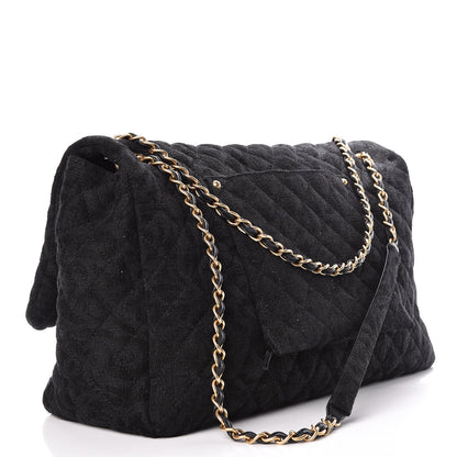 Chanel Velvet Camellia Stamped XXL Travel Flap Bag Black 3 of 12