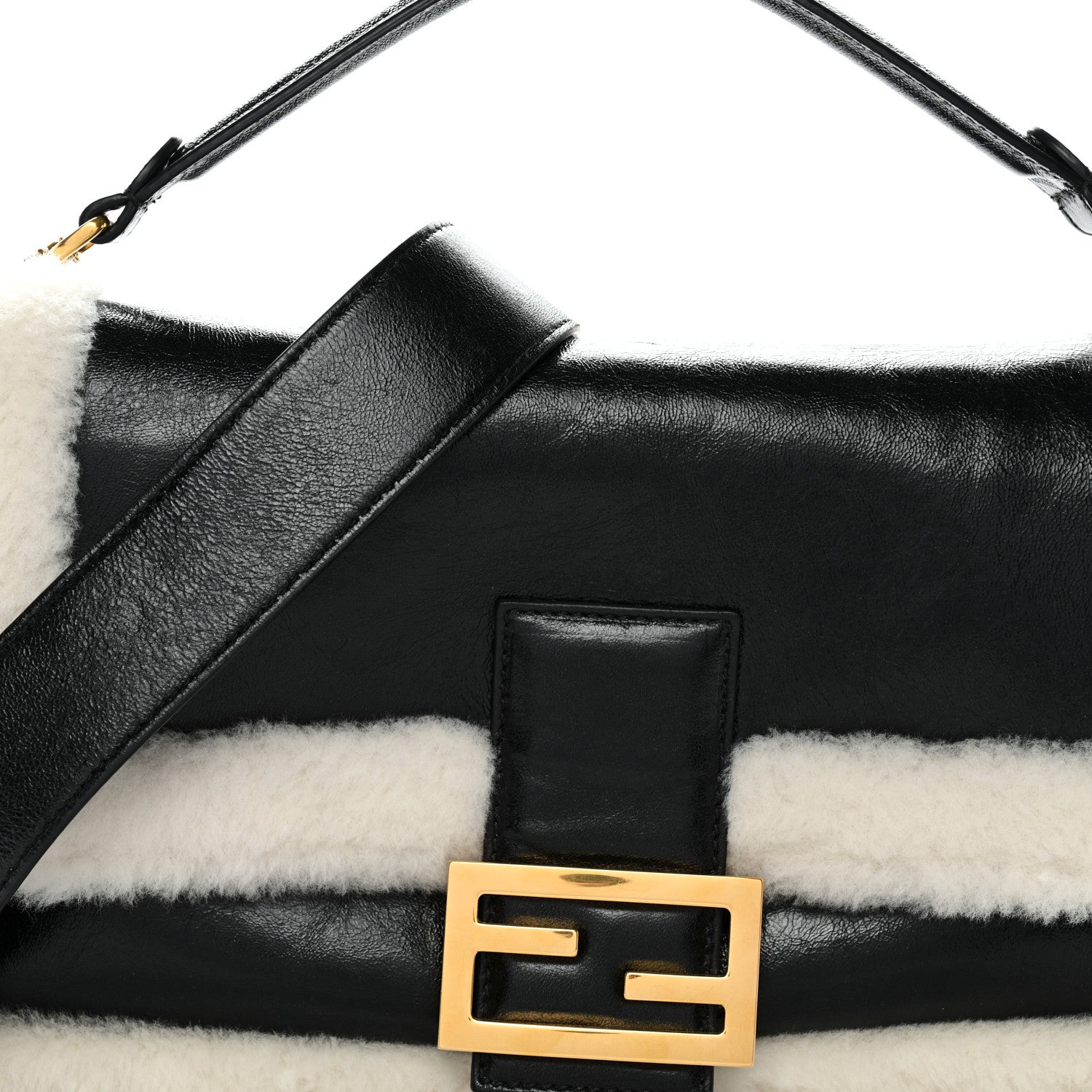 Fendi Lambskin Sheepskin Fur Large Baguette Black 1848841