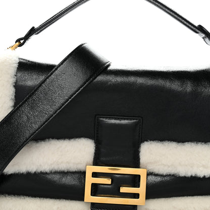 Fendi Lambskin Sheepskin Fur Large Baguette Black 7 of 9