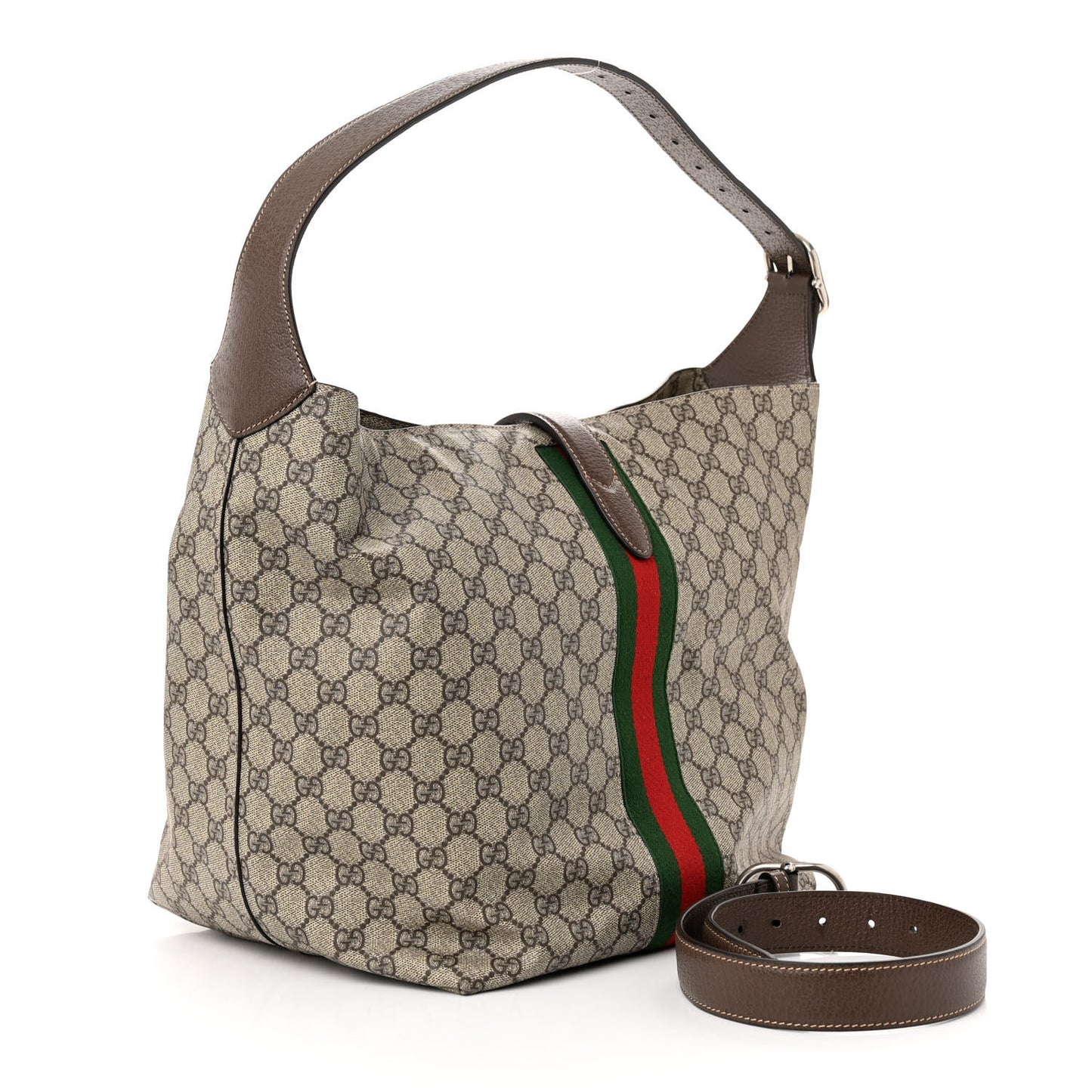 GG Supreme Monogram Calfskin Web Small Jackie 1961 Shoulder Bag Beige Brown Sugar