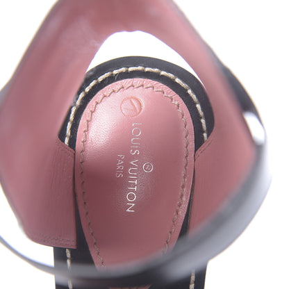 Louis Vuitton Calfskin Monogram Passenger Heeled Sandals 37.5 Black Rose 6 of 8