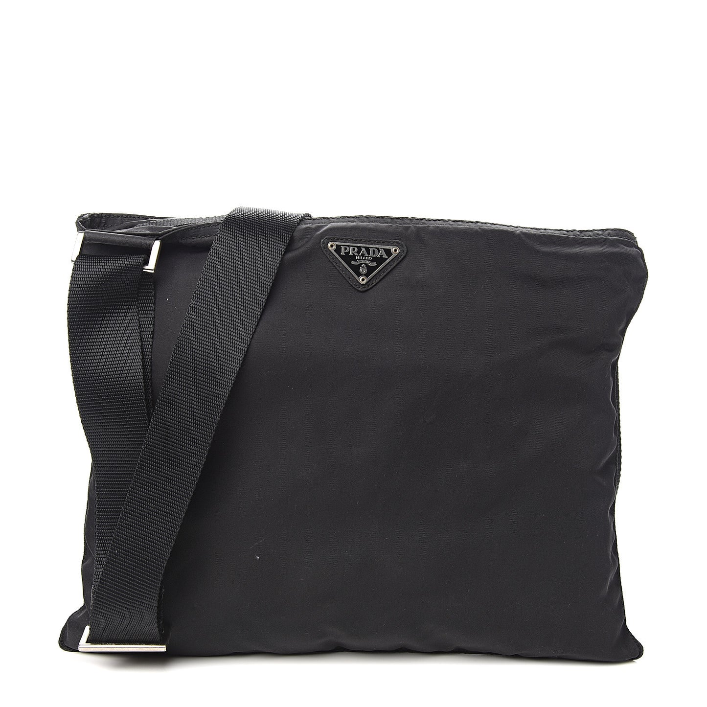 Nylon Flat Messenger Bag Black