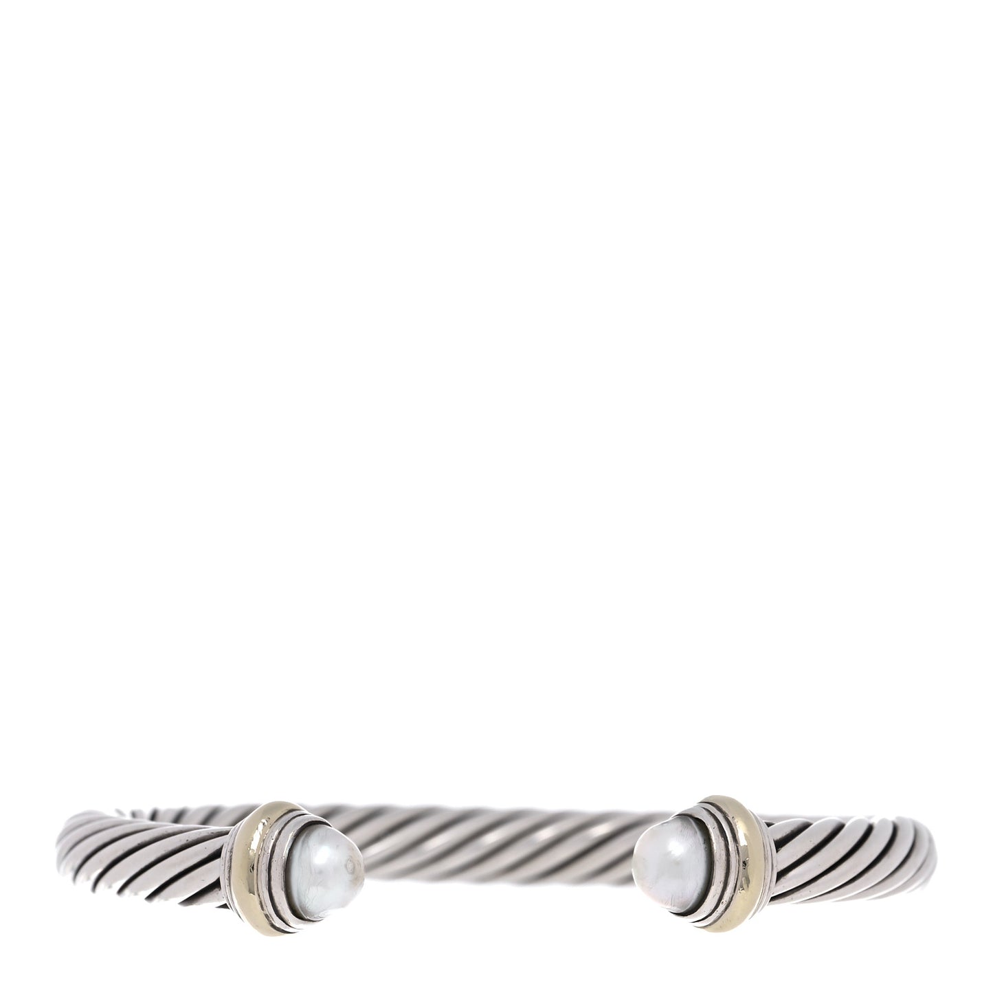 Sterling Silver 14K Yellow Gold Pearl 7mm Cable Classics Bracelet
