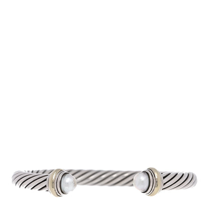 David Yurman Sterling Silver 14K Yellow Gold Pearl 7mm Cable Classics Bracelet 1 of 5