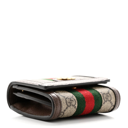 Gucci GG Supreme Monogram Textured Dollar Calfskin Web Ophidia Zip Around Card Case Wallet Beige Ebony New Acero 4 of 7