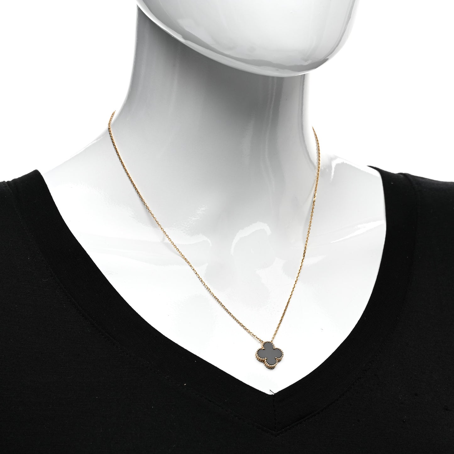 18K Yellow Gold Black Onyx Vintage Alhambra Pendant Necklace