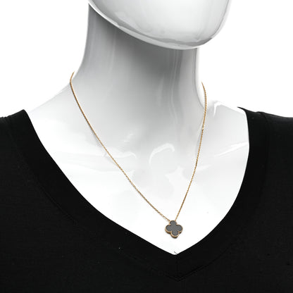 Van Cleef & Arpels 18K Yellow Gold Black Onyx Vintage Alhambra Pendant Necklace 2 of 5