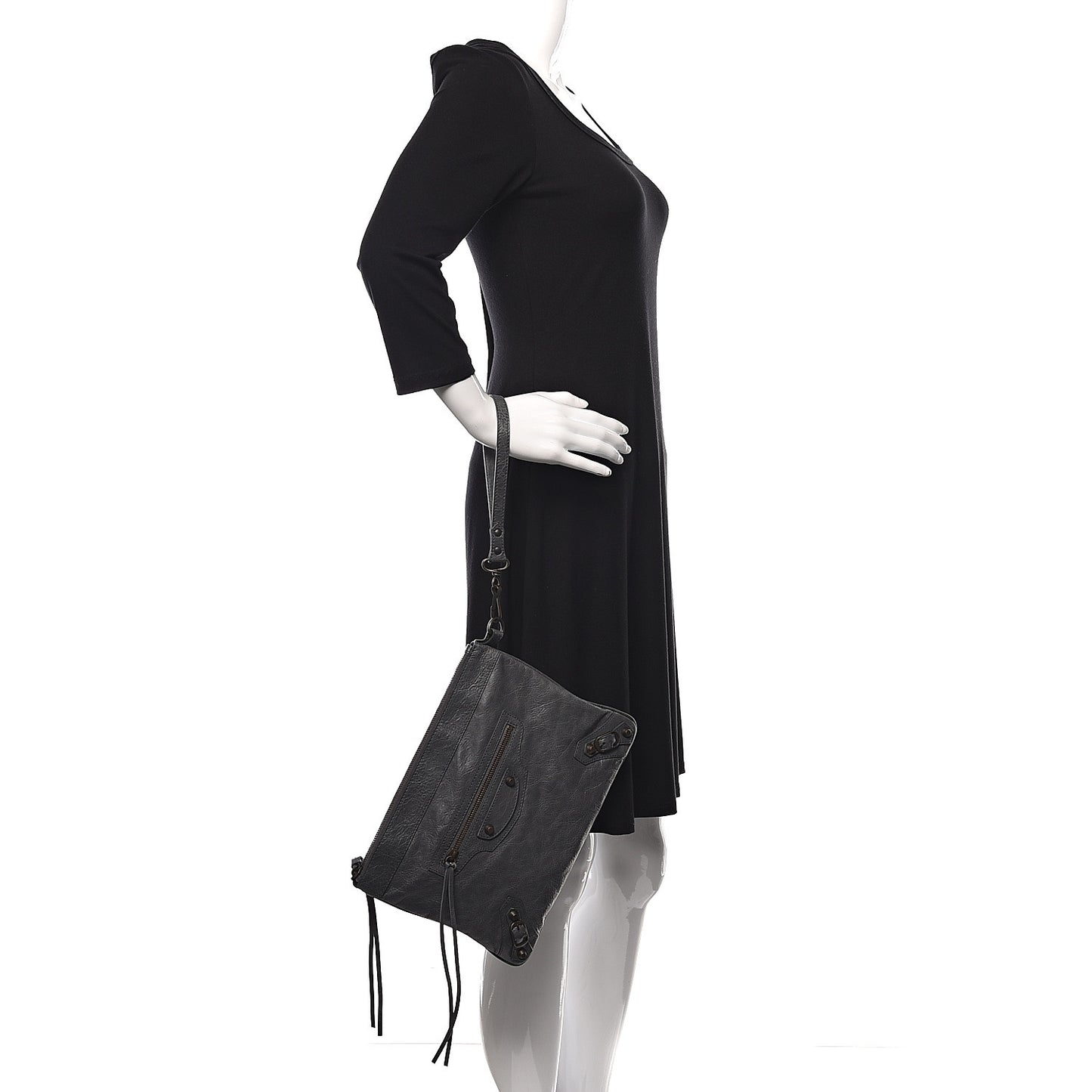 Agneau Classic Hardware Flat Handle Clutch Gris Tarmac