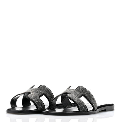 Hermes Velvet Goatskin Crystal Beads Oran Sandals 37 Gris Argente 3 of 8