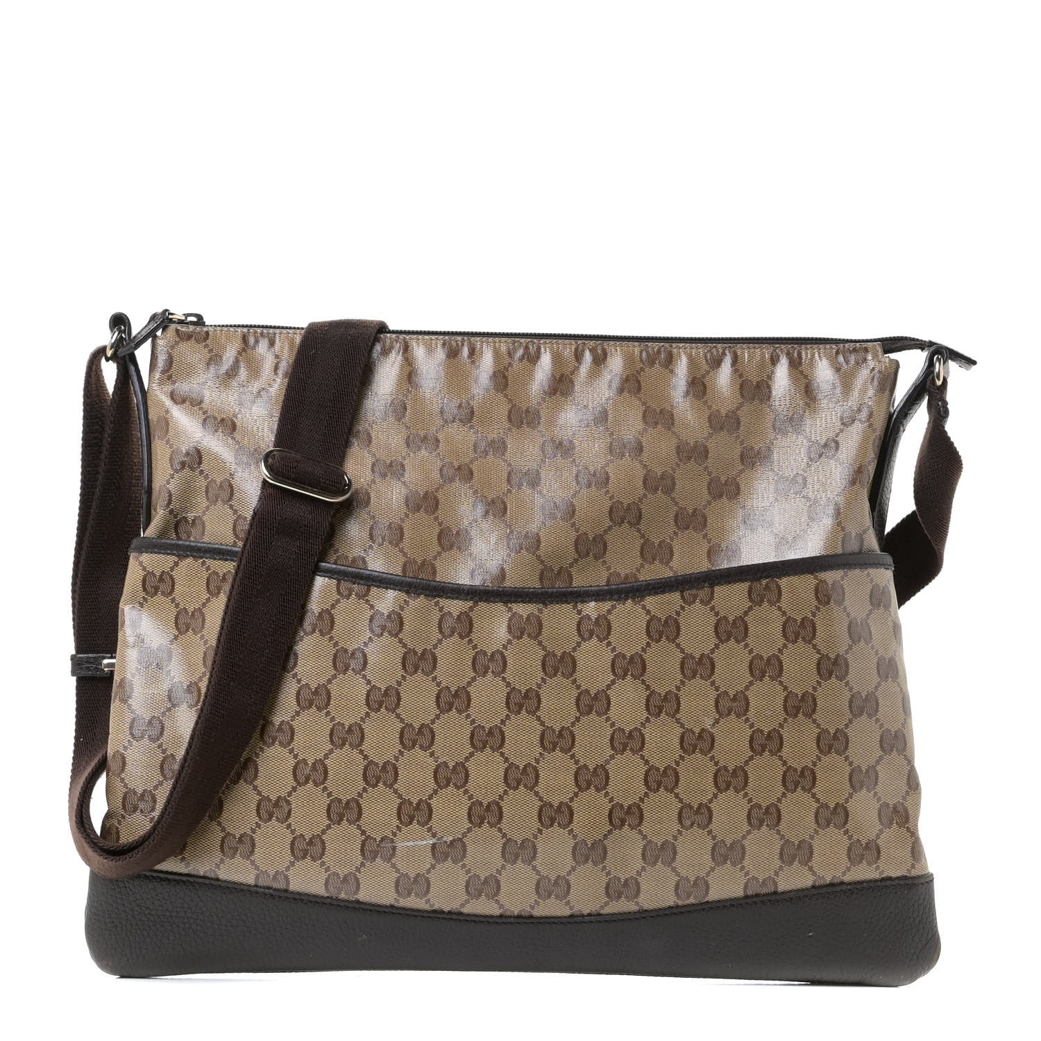 Gucci Crystal Monogram Medium Flat Messenger Bag Dark Brown 1 of 10